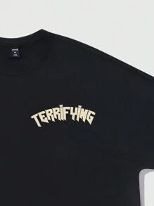 ROMWE MEN Street Life Men's Retro Street Graphic Printed Loose Fit Short Sleeve T-Shirt, Summer High Street Vintage