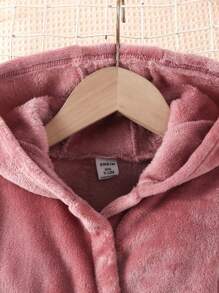 Baby Girl 3pcs/Set Simple Teddy Bear Print Top, Pants And Long Hooded Robe Pajama Set, Winter Clothes