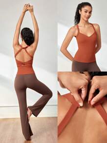 GLOWMODE FeatherFit™ Adjustable Halter Backless Twist Back Tank Top Low Impact Yoga Pilates Daily Removable Cups - Redwood - View 8