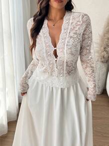 SHEIN Frenchy 大码蕾丝 V 领修身女式衬衫