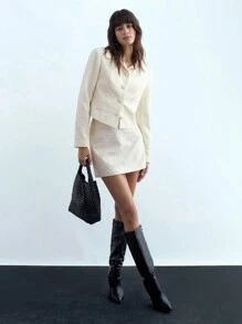 Maija 2 Teile Damen elegantes Set aus Langarm Bluse in Weiß mit Knopfleiste und Rock, Herbst