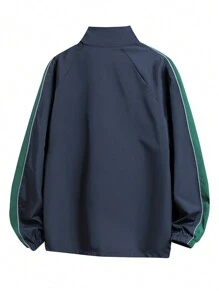 Manfinity Homme Men's Color Block Trim Zip Up Stand Collar Casual Jacket - Navy Blue - View 2