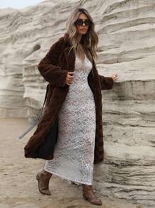 Aveloria Vintage Casual Shearling Teddy Houndstooth PU Waist Cinched Long Sleeve Jacket Fall Cloth For Women