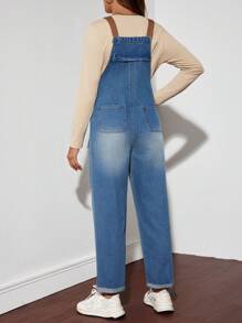 SHEIN 孕妇宽松牛仔工装裤和休闲阔腿七分裤 - 彩色 - 查看 2