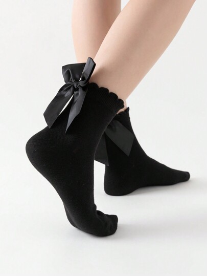 Kawaii Women's Cute Bow Decor Mid-Calf Socks