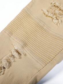 Manfinity Hypemode Plus Size Men's Light Khaki Ripped Skinny Denim Jeans For Casual Outdoor Wear In Autumn - Khaki - View 9