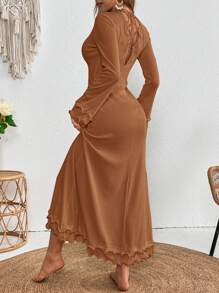 SHEIN VCAY Damska swobodna sukienka dzianinowa w jednolitym kolorze z rozszerzanymi rękawami i odkrytymi plecami