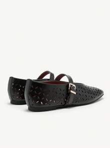 CUCCOO CHICEST Zapatos planos de estilo Mary Jane de punta redonda con estampado floral láser, vintage y sencillos, para mujer, ideales para Año Nuevo, Día de San Valentín y días festivos - Negro - Ver 5