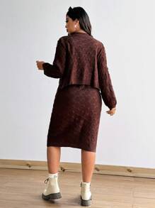 Flirla 2pcs Plus Size Women Pullover Sweater Set, Autunm Winter Fall Cloth For Women - Coffee Brown - View 2