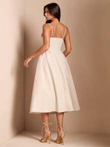 SHEIN BAE Elegant Women Spaghetti Strap Long Puffy Dress, Fall Party & Club Wear,Summer Dresses For Women,Tea Party Dress,Valentine's Day,Valentine Outfits For Women - Apricot - View 2