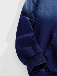 Manfinity EMRG Men's Navy Blue Knitted Denim Loose Fit Dropped Shoulder Letter Print Casual Blue Hoodie Sweatshirt - Dark Wash - View 3