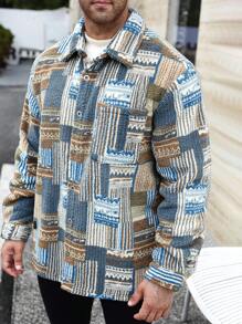 Manfinity Homme 大码男士休闲全印花单排扣夹克男士法兰绒 - 彩色 - 查看 6
