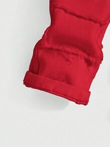 SHEIN 年轻男孩破洞水洗休闲白色牛仔裤，适合年轻男孩服装 - 紅色 - 查看 4