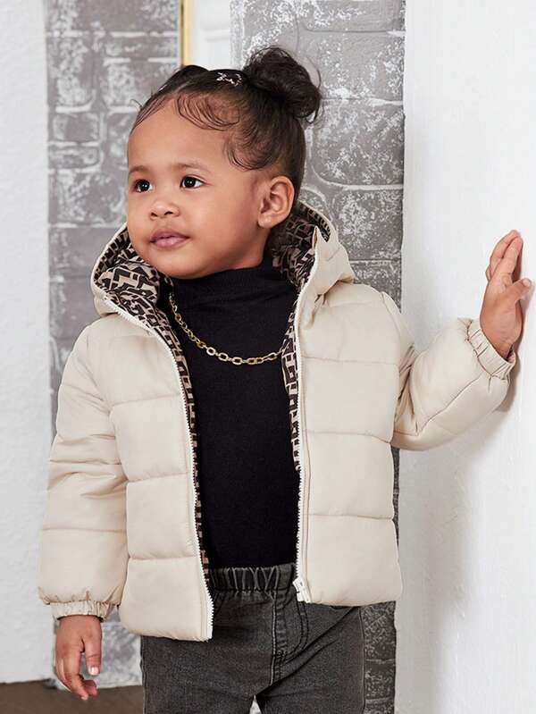SHEIN Schattige babymeisje warme gewatteerde jas met capuchon voor herfst en winter