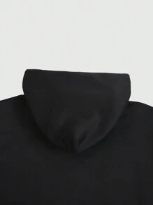 ROMWE MEN Street Life 男士休闲肖像印花宽松连帽衫，秋冬 - 黑色 - 查看 4