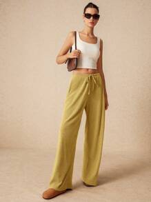 Poéselle Quần áo mùa thu cho nữ, Quần dài ống rộng, Quần cạp trễ, Quần thoải mái, Quần thường ngày, Quần rộng thùng thình, Quần nữ, Quần nữ, Thời trang dạo phố, Quần áo mùa đông - Màu vàng - Xem 6