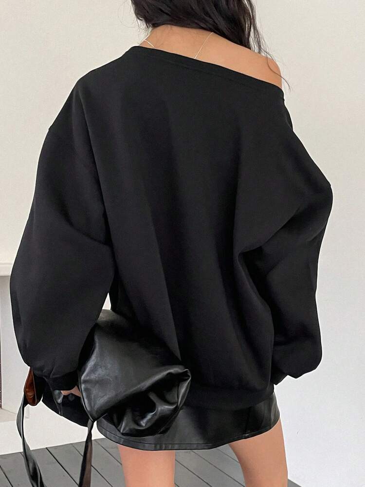 Women's Christmas Print Oversized Asymmetrical Shoulder Sweatshirt,Fall Clothes