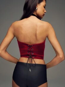 SHEIN Unity 酒红色天鹅绒钢圈塑身文胸上衣 - 紅色 - 查看 2