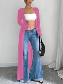 Chiquease Cardigan long en dentelle transparente, tricot mode polyvalent