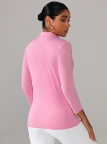 SHEIN Dewbera Polo da donna in colore unito con maniche a 3/4, casual, sportiva e da fitness - nero - Visualizzare 2