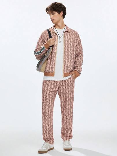 Manfinity VCAY 2pcs Men's Knit Casual Loose Sweatshirt And Elastic Waist Straight Leg Pants Outfit, For Fall Winter