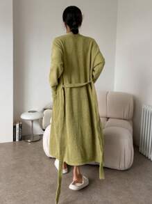 DAZY Simple Casual Drop Shoulder Plush Robe For Daily Wear Pajama - Green - View 2