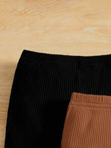 SHEIN Leap Crew 3pcs/Set Baby Girl Casual Ruffle Hem Flared Pants Outfit - Multicolor - View 3