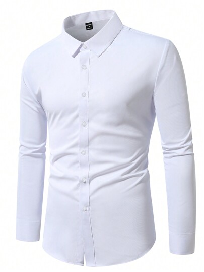 Manfinity Bizformal Men Solid Color Front Button Casual Long Sleeve Shirt (Unspecified), Fall