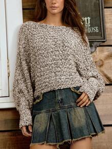 LanaWest Women's Simple Long Sleeve Sweater, Casual Daily Wear Knit Pullover Fall Winter - Grey - View 1