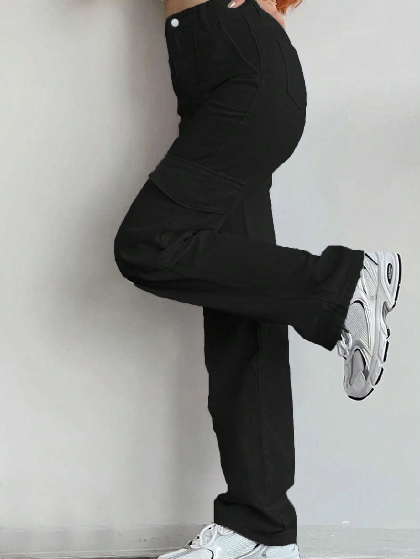 بنطلون كارجو فضفاض مستقيم بلون أحادي للنساء بطراز...