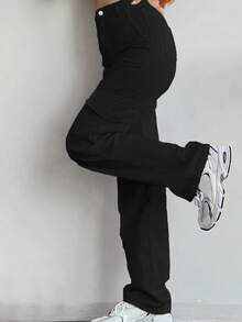 Pantalones cargo rectos y sueltos de unicolor para mujer estilo Y2K, pantalones casuales para vacaciones en otoño/invierno, temporada de regreso a la escuela