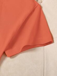 INAWLY 女士休闲夏季花卉印花短袖 T 恤图案 T 恤女式上衣 - 珊瑚橙 - 查看 4