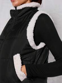Zolique Women's Zip-Front Contrast Color Pocket Casual Padded Vest  Jacket, Winter Clothes - Black - View 6