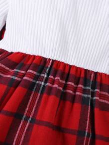 SHEIN 2 件套女婴可爱优雅时尚校园返校休闲连衣裙（带帽子），秋冬 - 紅色 - 查看 7