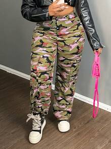 Slaydiva 女士实用迷彩印花梭织休闲裤 - 軍綠色 - 查看 4