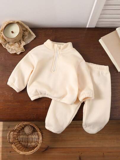 SHEIN 女婴高领半拉链加厚保暖内衬休闲装