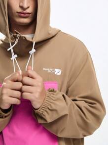 Manfinity VCAY Chaqueta con capucha de manga larga con cuello alto, de patchwork tejido, de uso diario y casual para hombre