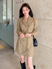DAZY Solid Color Double-Breasted Elegant Long Sleeve Mini Dress For Women,Fall Clothes - Apricot - View 6