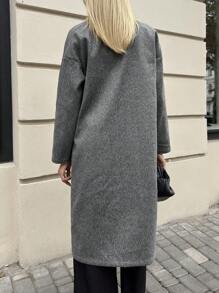 SHEIN Essnce Áo khoác dài tay cỡ lớn cho nữ, Áo khoác ấm ve áo thường ngày có túi, Áo len nữ, Vải tuýt nữ, Cà vạt xám xám có thể kết hợp với màu đỏ tía, Áo khoác dài cho nữ, Áo khoác mùa đông cho nữ, Áo khoác dài cho nữ, Quần áo mùa đông cho nữ, Quần áo Lễ Tạ ơn, Quần áo thanh lịch cho nữ, Quần áo mùa thu - Xám - Xem 2