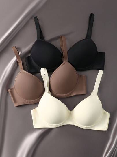 3pcs Non-Wired Bralette Set (Dusty Rose + Charcoal Gray + Apricot)