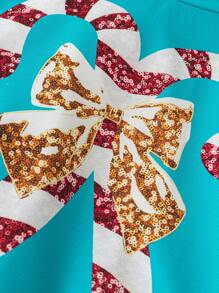 Chiquease Sudadera con cuello redondo con estampado de lazo y bastón de caramelo de Navidad