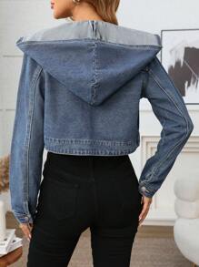 SHEIN LUNE Chaqueta vaquera con capucha casual de manga larga y corta para mujer en otoño - Azul - Ver 2