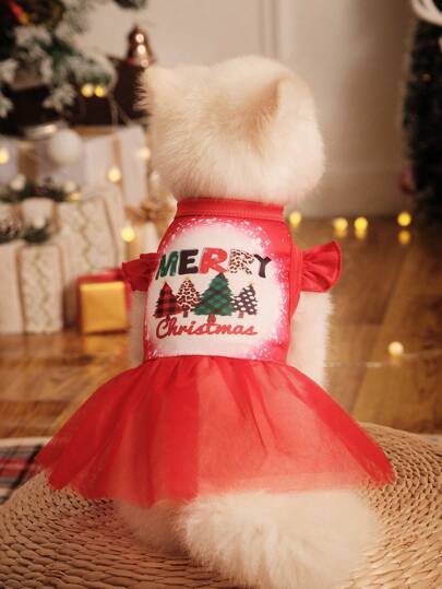 PETSIN Christmas Red Mesh Princess Dress For Pets
