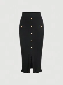 SHEIN MOD Falda negra de punto ajustada para mujer, falda lápiz elegante - Negro - Ver 1