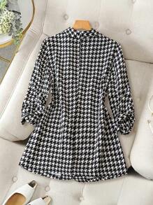 SHEIN LUNE Áo khoác blazer họa tiết Houndstooth đen trắng cỡ lớn dành cho nữ phù hợp để mặc hàng ngày, đi làm và nhiều dịp khác nhau - Đen và trắng - Xem 2