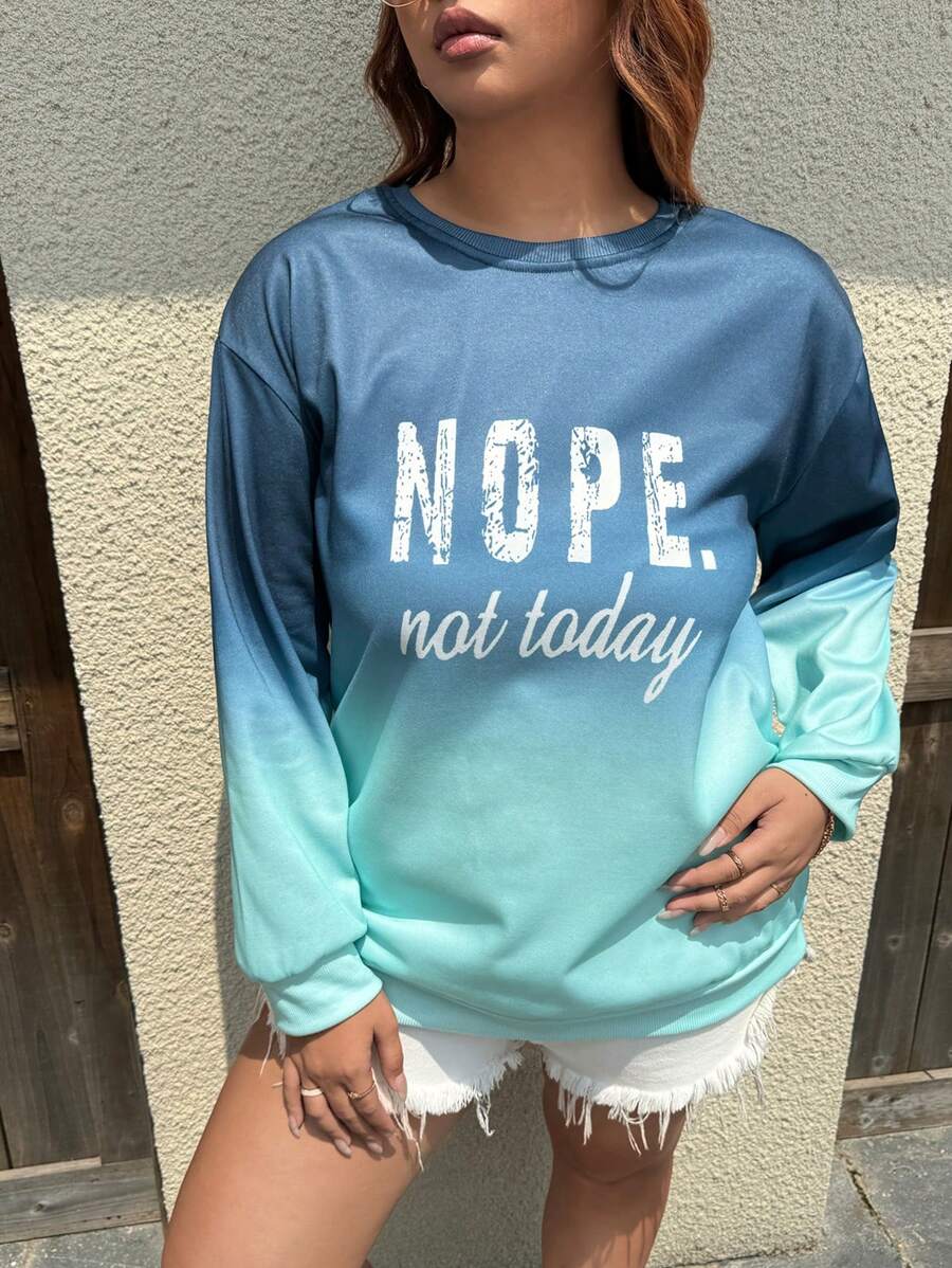 INAWLY Plus Size Ladies' Casual Gradient-Colored Letter Printed Sweatshirt Graduation,Back To School,Teacher Pullover Fall - Multicolor - View 1