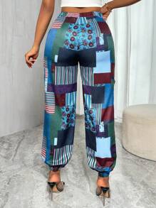 Chiquease Women Drawstring Allover Print Casual Pants Fall Cloth For Women - Multicolor - View 2