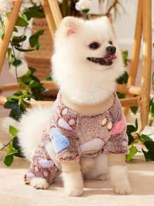 PETSIN 1pc Pet Paw Print Fleece Jumpsuit, Brown - Multicolor - View 5