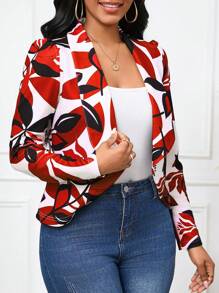 SHEIN Lady Áo khoác Blazer in hoa đa năng màu trắng và tím thời trang nữ - Đỏ - Xem 6