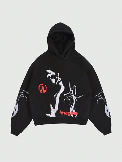 Street Life Men's Casual Portrait Printed Loose Hoodie, Autumn/Winter